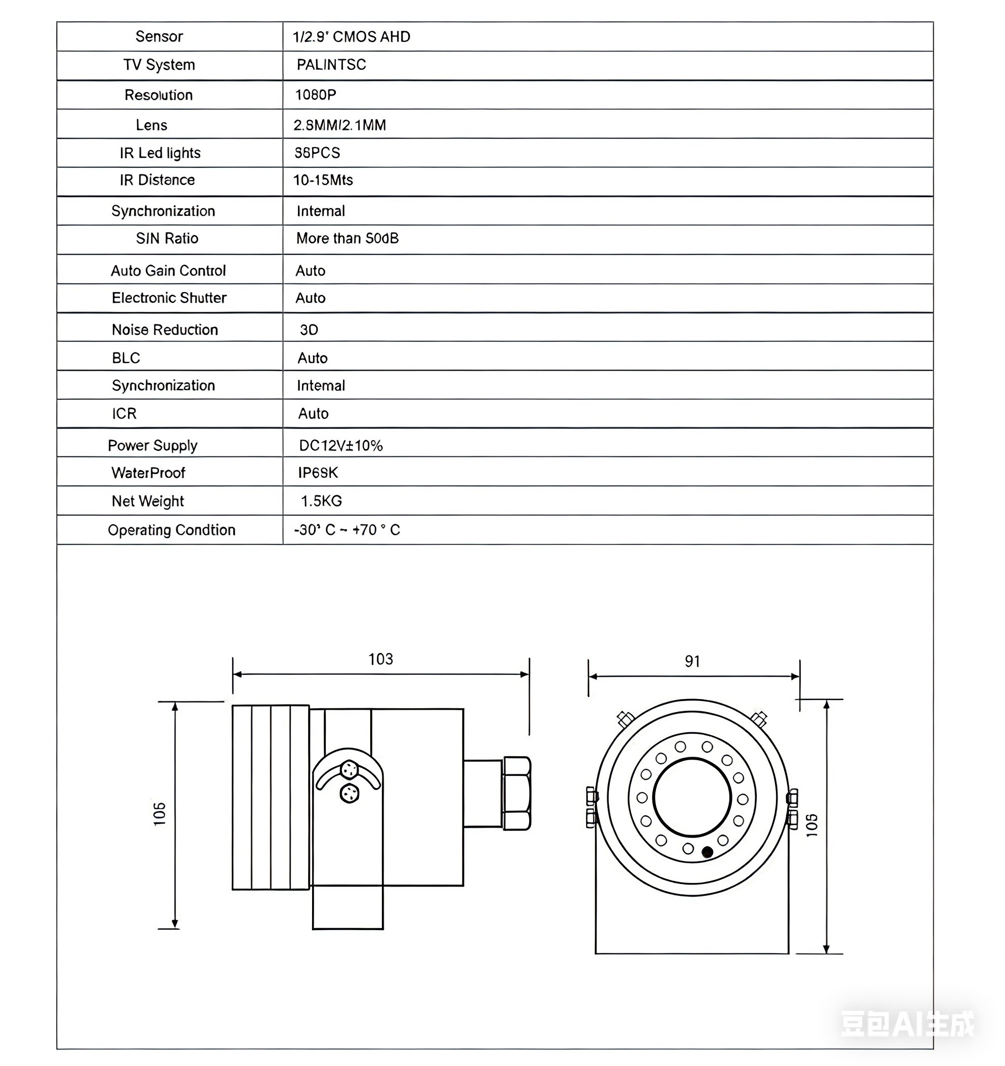 Stainless camera specification